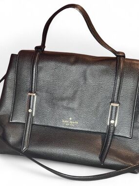 kate spade Black cow Leather Satchel with Gold Logo